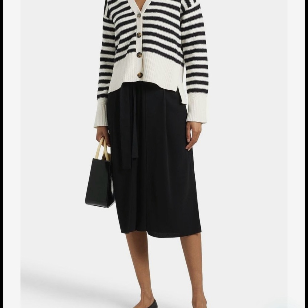 Veronica Beard Black and Cream Striped Cotton Cardigan. Size small